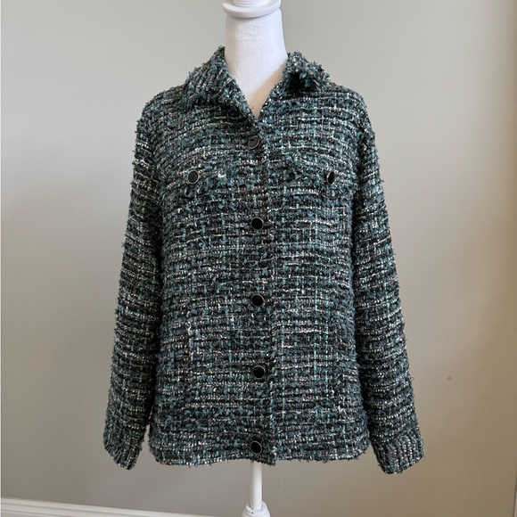 Turquoise Blue and Black Boucle Tweed Blazer Medium - Picture 1 of 7